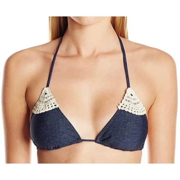 NEW L*SPACE Antique Denim Triangle Bikini Top - Picture 1 of 1